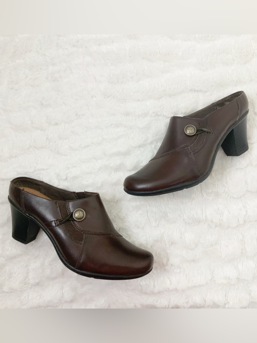 Drexlite Y2K Leather Classics Brown Heel Mules 7 Business Career Dark Academia